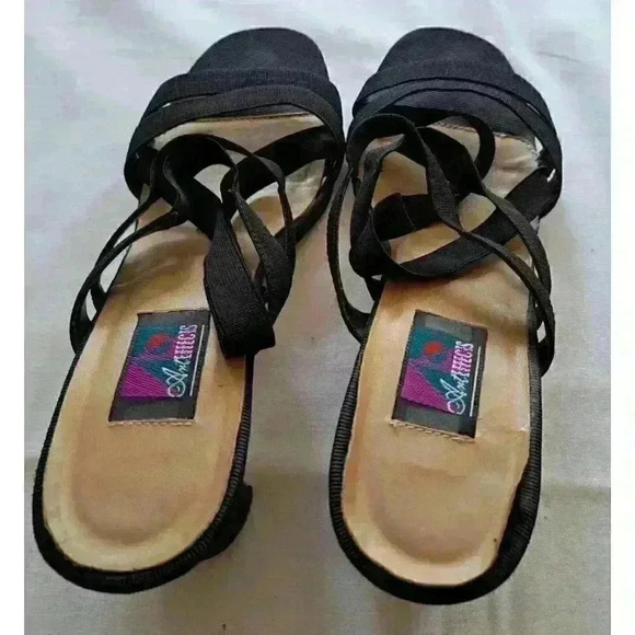 Women Art Effects Black Strappy Sandals 9 M 3" Chunk Block  Heel Pre-owned - Picture 3 of 9